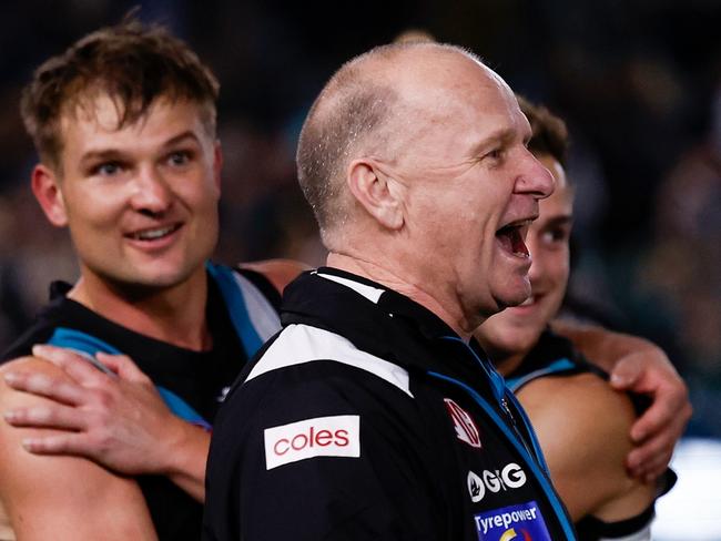 Ken Hinkley and the Power will see the Hawks again at Gather Round. Picture: Michael Willson/AFL Photos via Getty Images