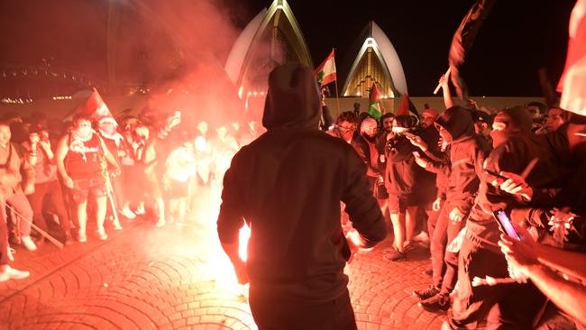 A ‘Free Palestine’ protest saw the Israeli flag burned on the forecourt of the Sydney Opera House, just three days after the attack by Hamas and before any major retaliation by the IDF. Picture: NCA NewsWire / Jeremy Piper