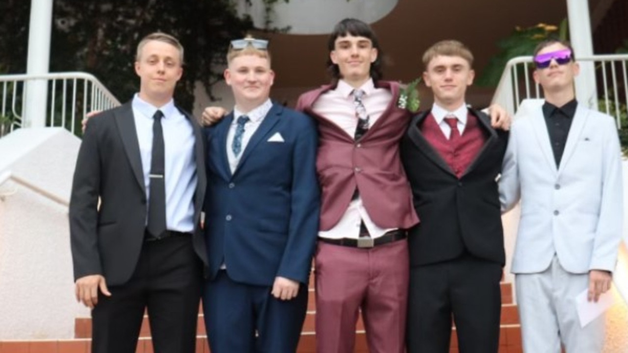 Suiting up for a night of fun. Browns Plains State High Year 12 students Luke Heppleston, Ethan Moore, Rylan Delaforce, Seth Beer and James Hopewell celebrated the end of secondary school with a formal dinner at The Greek Club in Brisbane.