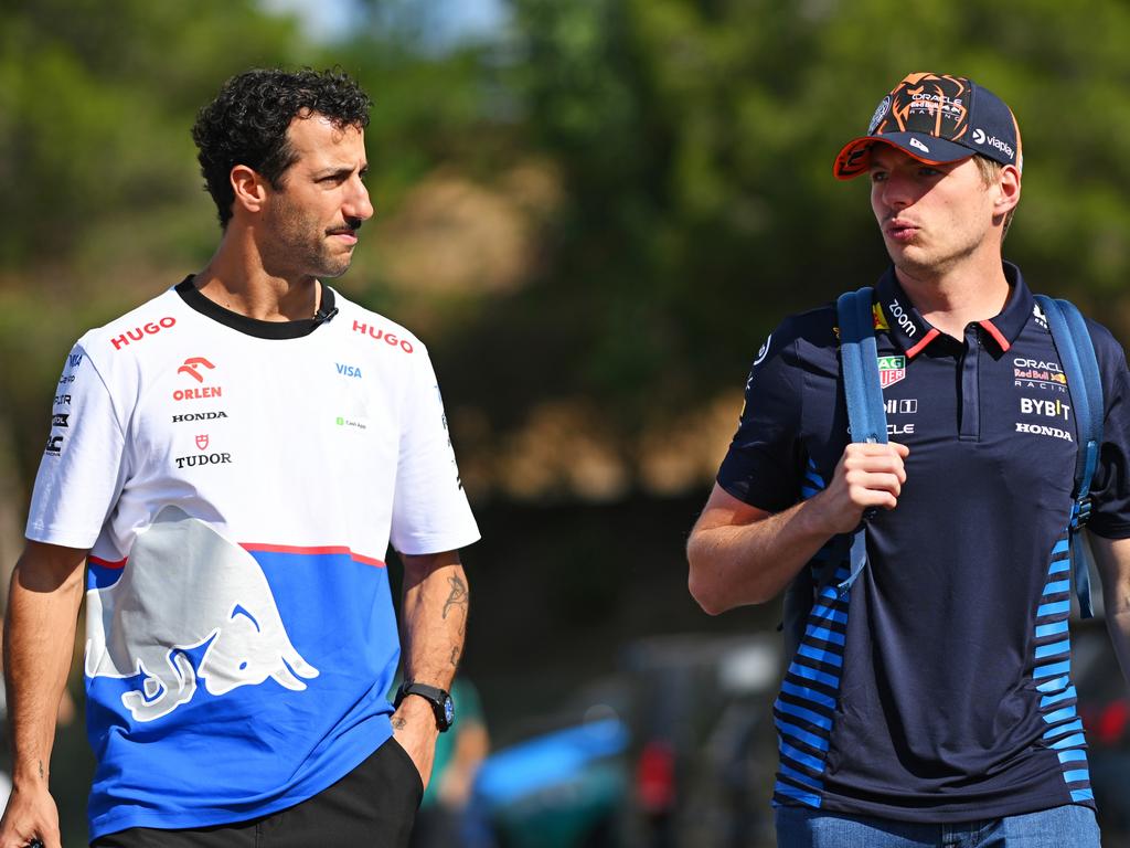 Ricciardo and Verstappen chat ahead of the Spanish GP in June. Picture: Getty