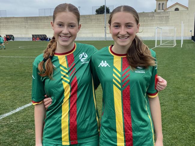 Tasmania defender Hannah Graham-Smith with goalscorer Hollie Jones