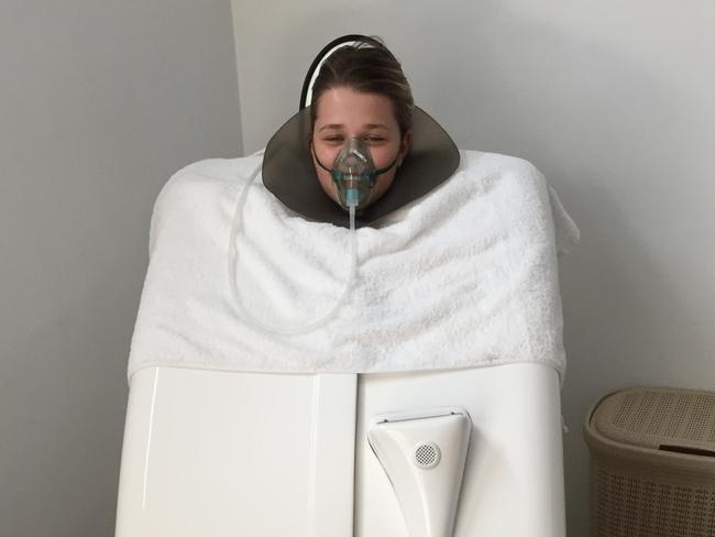 Danica McDougall having ozone treatment in Cyprus. Picture: News Corp copyright.