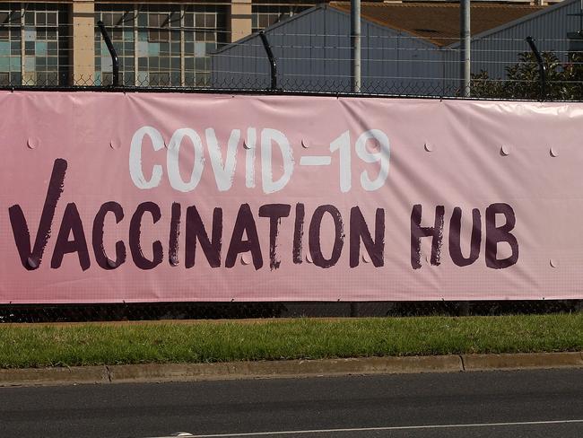 Part of the old Ford factory that has been transformed into Barwon Health community vaccination hub. Picture: Alison Wynd