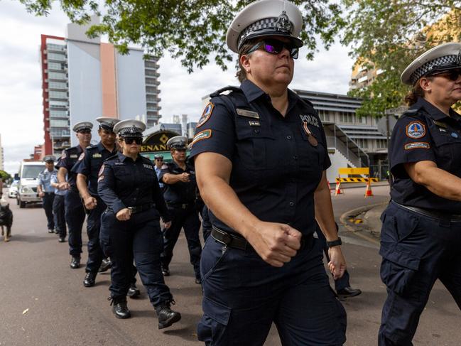 Dozens of officers marched in Darwin. Picture: Floss Adams.