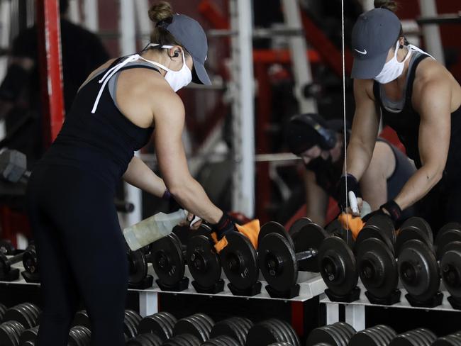 Training in the time of coronavirus. Picture: AP Photo/Gregory Bull