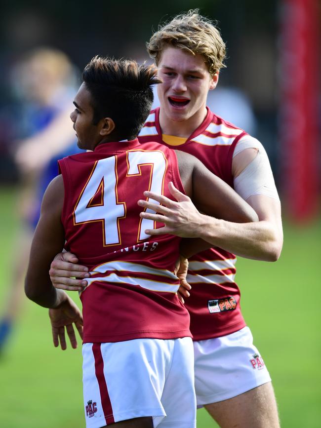 Prince Alfred players celebrate a goal. Picture: AAP/Mark Brake