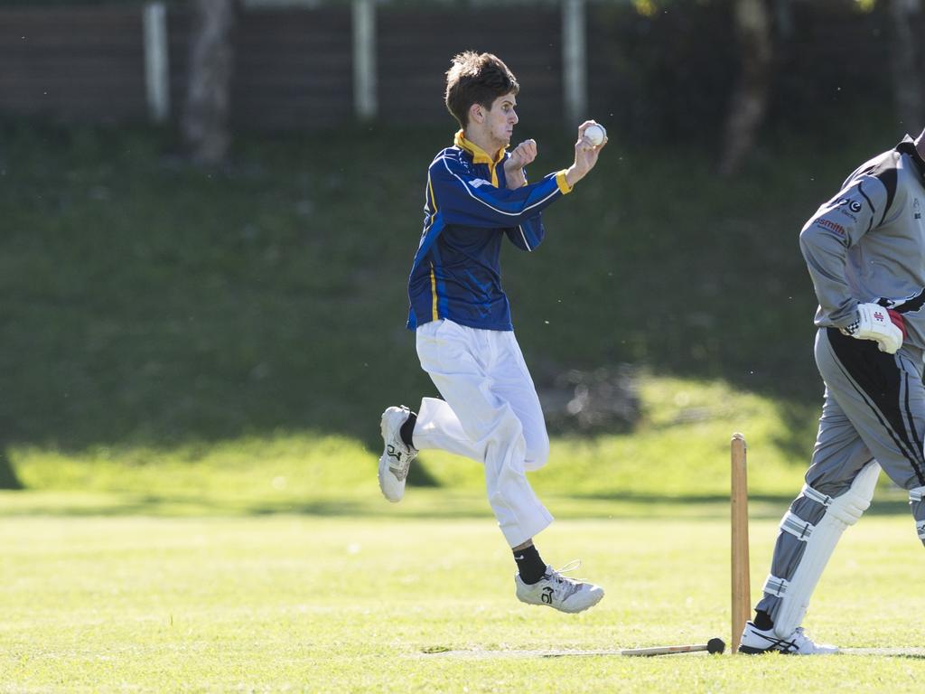 Nicholas Le Dilly bowls for University Phoenix against Souths Crows 2 in Toowoomba Cricket C Grade One Day semi final at Centenary Heights SHS oval, Saturday, December 9, 2023. Picture: Kevin Farmer