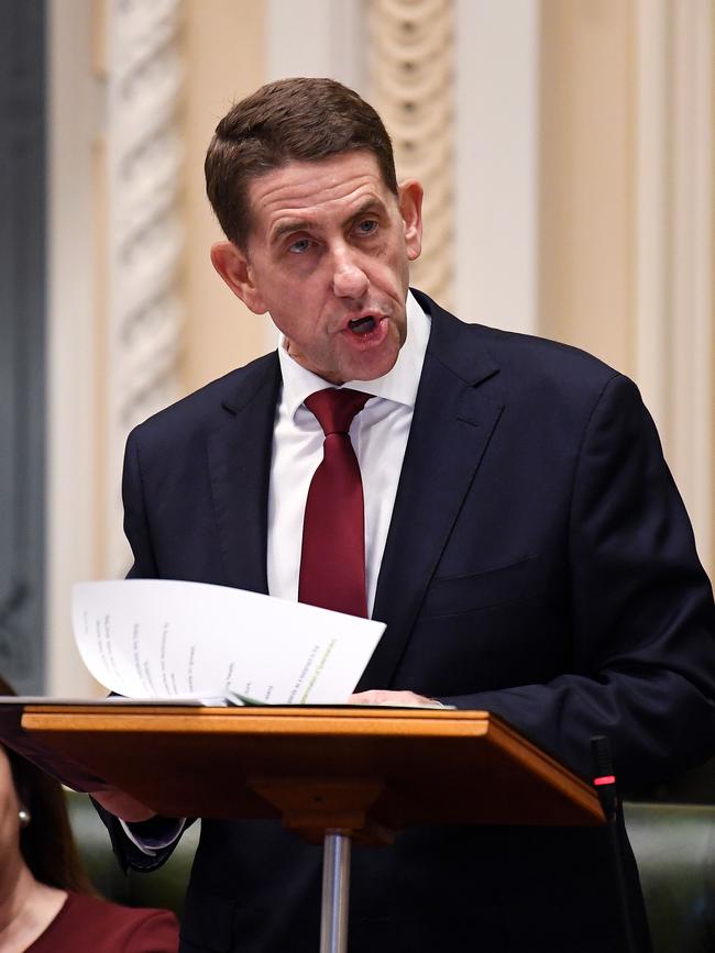 Queensland Treasurer Cameron Dick delivers his budget speech at Parliament House. Picture: NCA NewsWire / Dan Peled