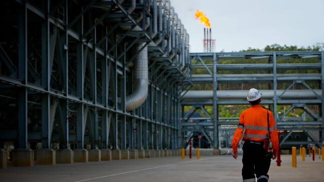 A worker at Shell’s QGC-operated Queensland Curtis Liquefied Natural Gas (QCLNG) project site in Gladstone. Picture: Getty Images