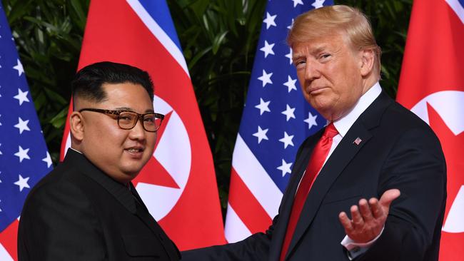 Kim Jong-un and Donald Trump meet in Singapore in June 2018. Picture: AFP