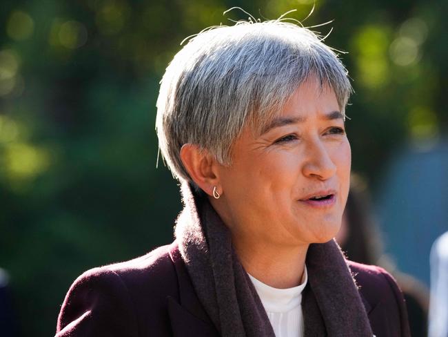 Australia's Foreign Minister Penny Wong looks on during China's Premier Li Qiang's visit to the Adelaide Zoo in Adelaide on June 16, 2024. (Photo by Asanka Ratnayake / POOL / AFP)