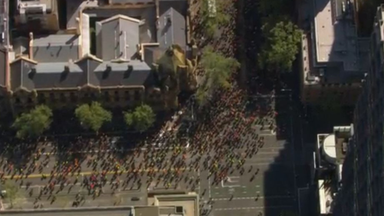 The unionists take over the streets in Melbourne. Picture: 9News