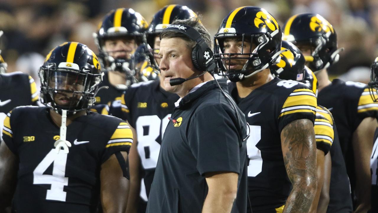 IOWA CITY, IOWA- SEPTEMBER 30: Offensive coordinator Brian Ferentz of the Iowa Hawkeyes during the first half against the Michigan State Spartans at Kinnick Stadium on September 30, 2023 in Iowa City, Iowa. (Photo by Matthew Holst/Getty Images)