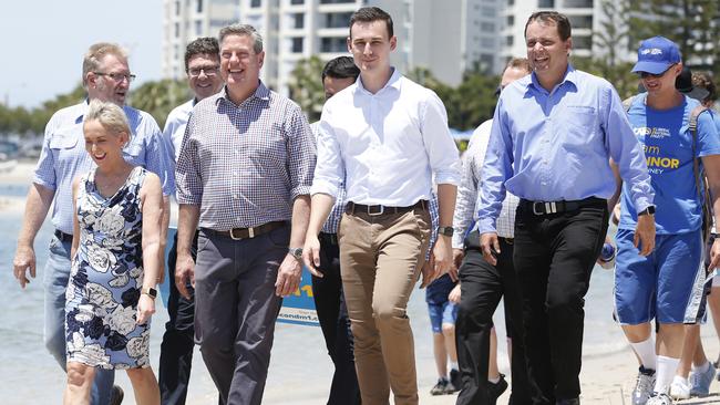 Queensland LNP leader Tim Nicholls, along with candidates from Gold Coast. Picture: AAP Image/Regi Varghese