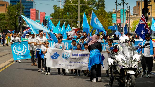 A rally for Australian supporters of the oppressed Uyghur people. Picture: Mike Burton