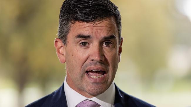 MELBOURNE, AUSTRALIA - NewsWire Photos - 15 FEBRUARY, 2025: Victorian Opposition Leader Brad Battin speaks to the media at Jensen Reserve in Footscray. Picture: NewsWire / Diego Fedele