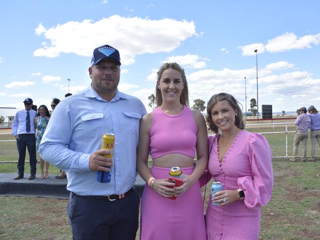 At the Clifton Races are (from left) Tim Exelby, Natalie Exelby and Jane Shooter on Saturday, October 28, 2023. Picture Jessica Klein