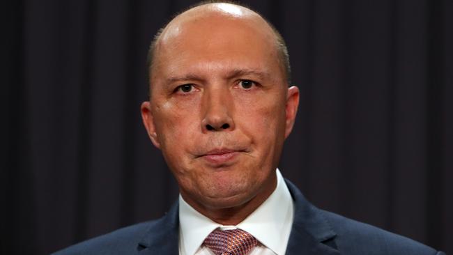 Minister for Home Affairs Peter Dutton holding a press conference at Parliament House in Canberra. Picture Kym Smith