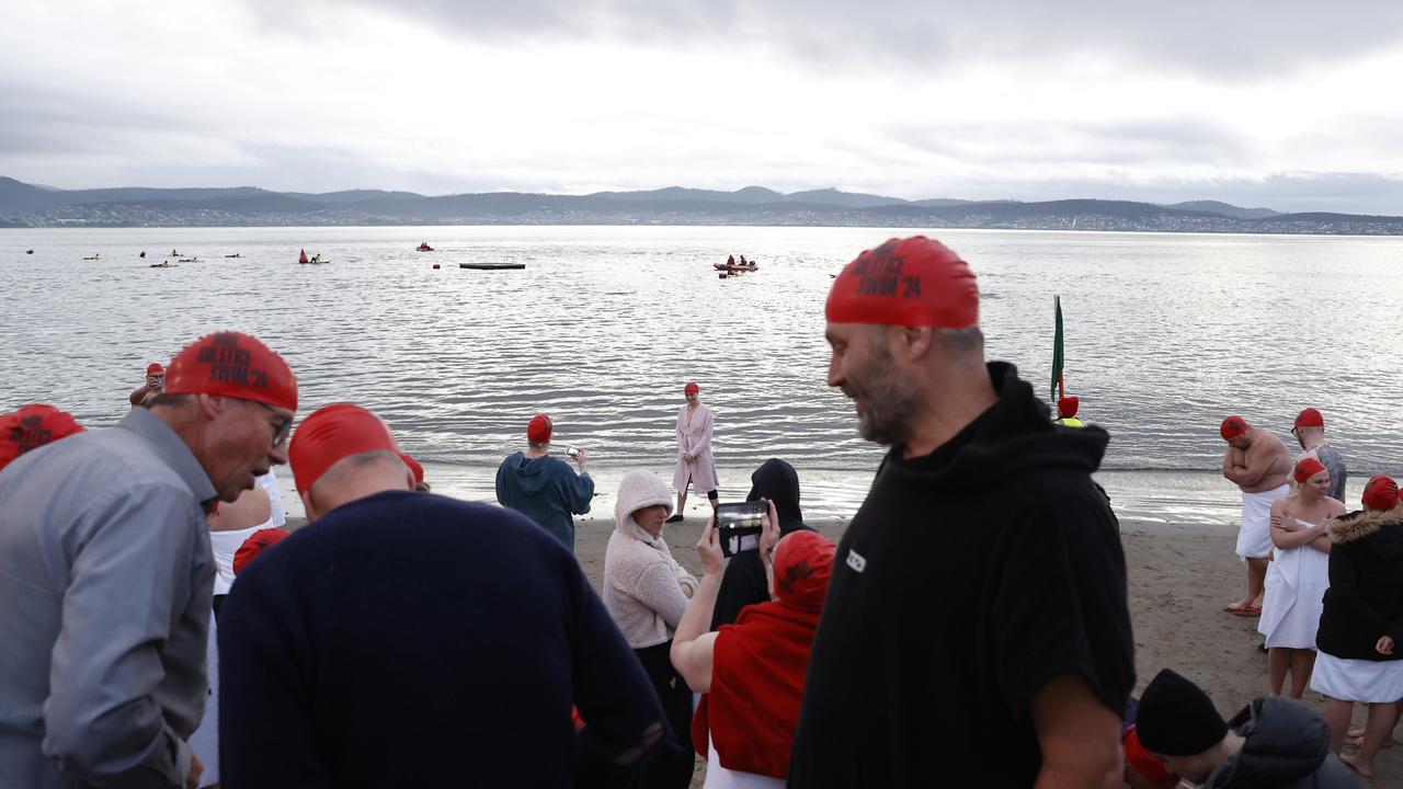 Dark Mofo Nude Solstice Swim 2024 at Long Beach Sandy Bay. Picture: Nikki Davis-Jones