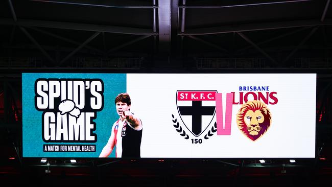 Spud's Game signage at Marvel Stadium. Picture: Dylan Burns/AFL Photos via Getty Images