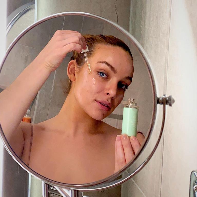 Abbie Chatfield shared from inside her Brisbane hotel quarantine that she was a fan of the new Aussie skincare brand. Picture: Instagram / Abbie Chatfield