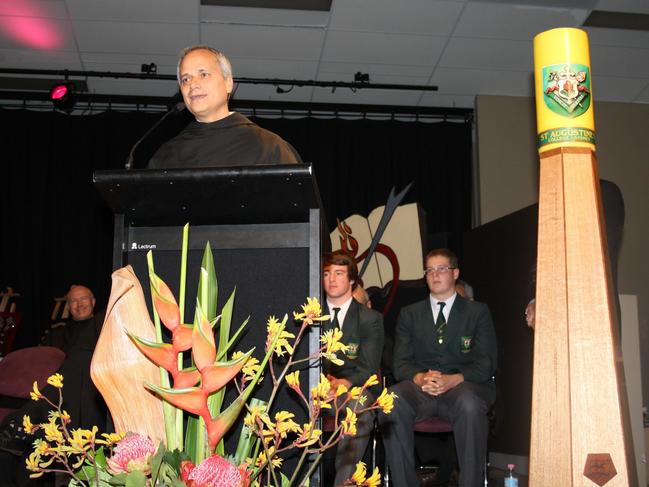 Newly elected Pope Leo XIV, then prior general of the Augustinian order, addressing the assembly at Sydney’s St Augustine’s College in 2008.