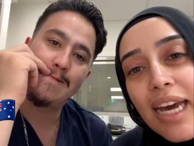 NSW government officials are investigating after a Rashad Nadir and Sarah Abu Lebdeh wearing their NSW Health uniforms were filmed declaring they refuse to treat Israeli people and would “kill them” if they present to their ward.