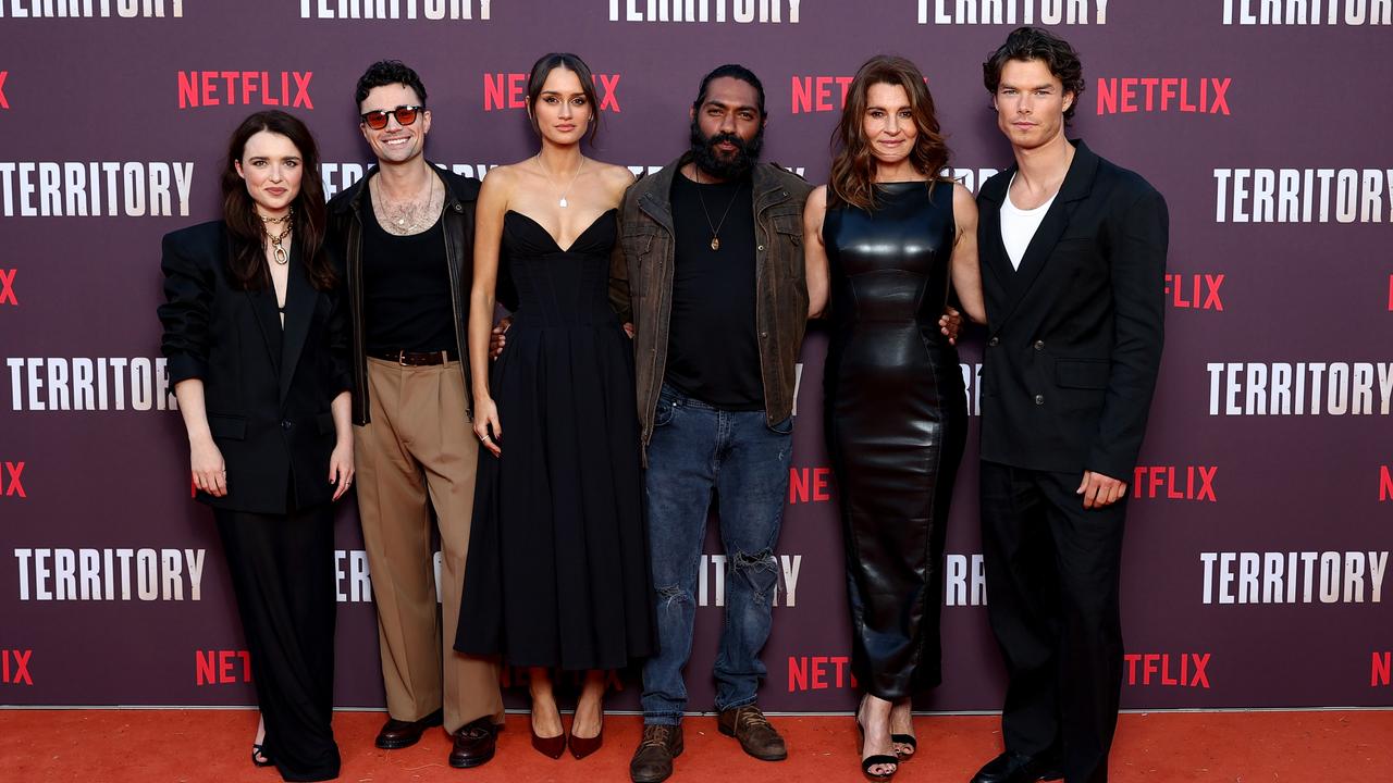 Philippa Northeast, Sam Delich, Kylah Day, Clarence Ryan, Sara Wiseman and Sam Corlett attend a Netflix screening of Territory in Sydney. Picture: Getty Images for Netflix