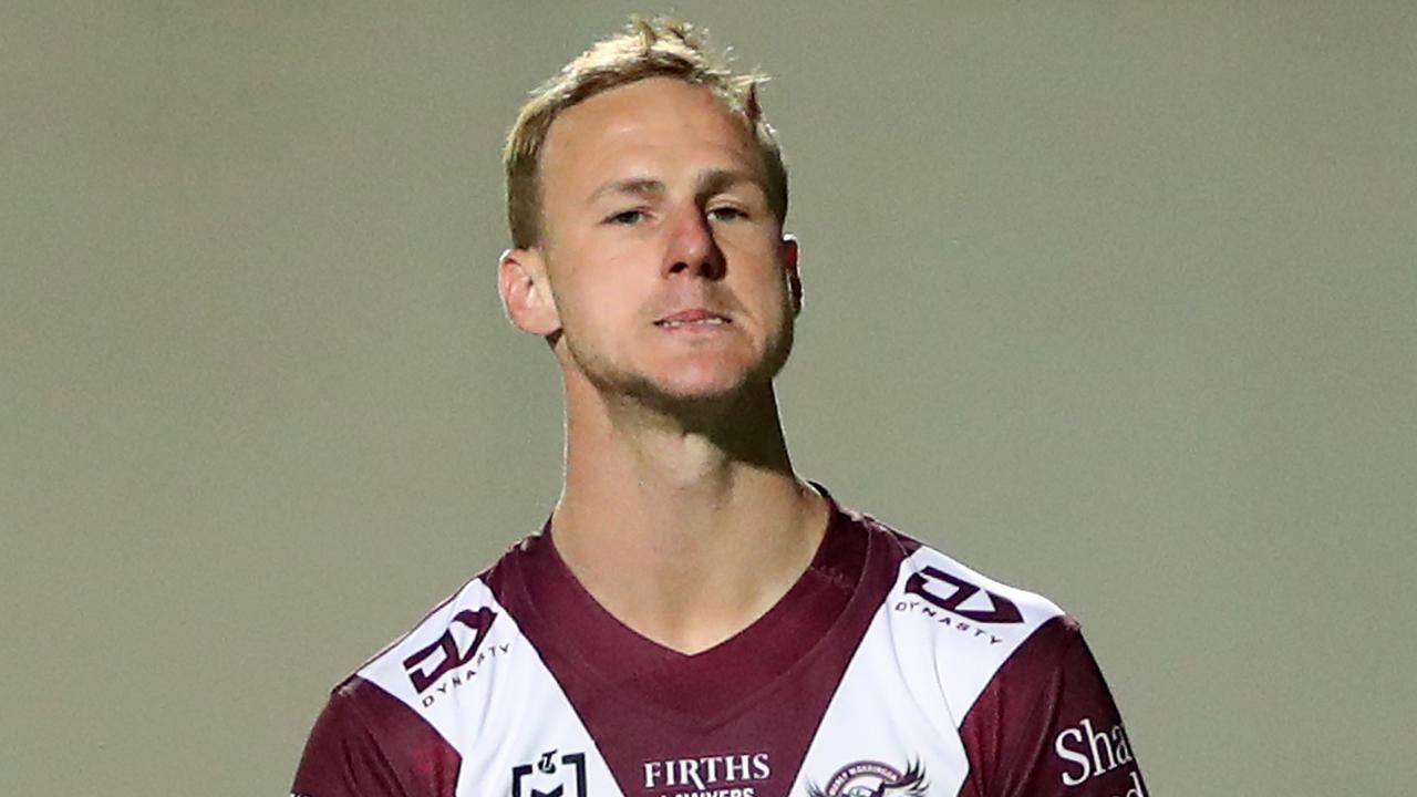 Daly Cherry-Evans of the Sea Eagles reacts after a Tigers try.
