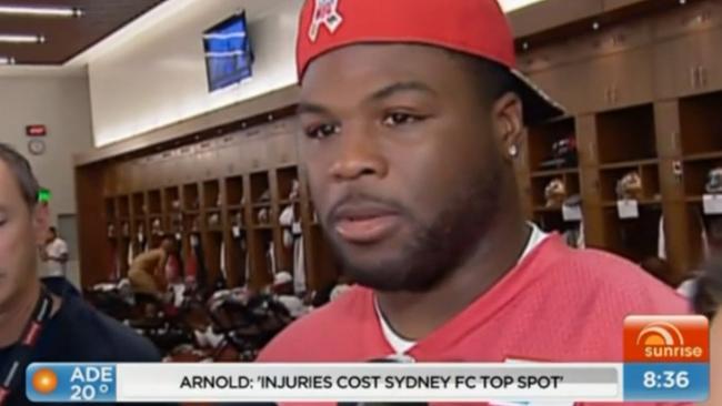 How cheeky ... a naked San Francisco 49ers player made a cameo on Sunrise this morning. Picture: Supplied