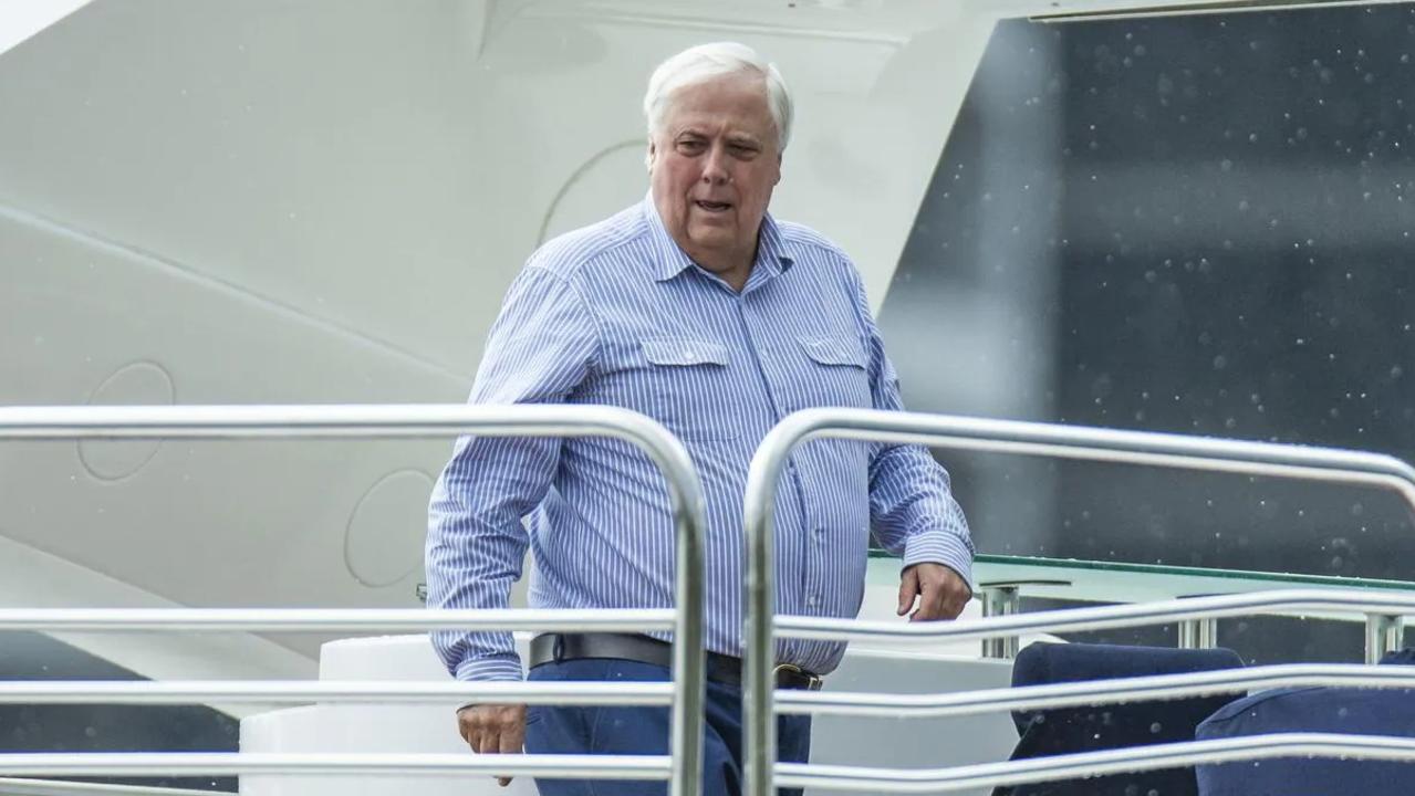 Clive Palmer on the Brisbane River. Picture: Mark Cranitch