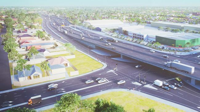 Artist impression of proposed overpass on the corner of Regency Rd and South Rd. Supplied by state government.