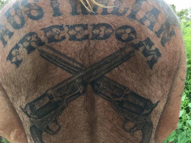 The grotesque tattoo emblazoned over Thorn’s back. Picture: Facebook