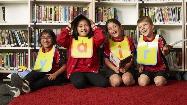 Year 1 students, Elaine, Danielle, Olivia and Ted at Richmond Primary School in Keswick, where they’ve been learning phonics. Picture: Matt Loxton