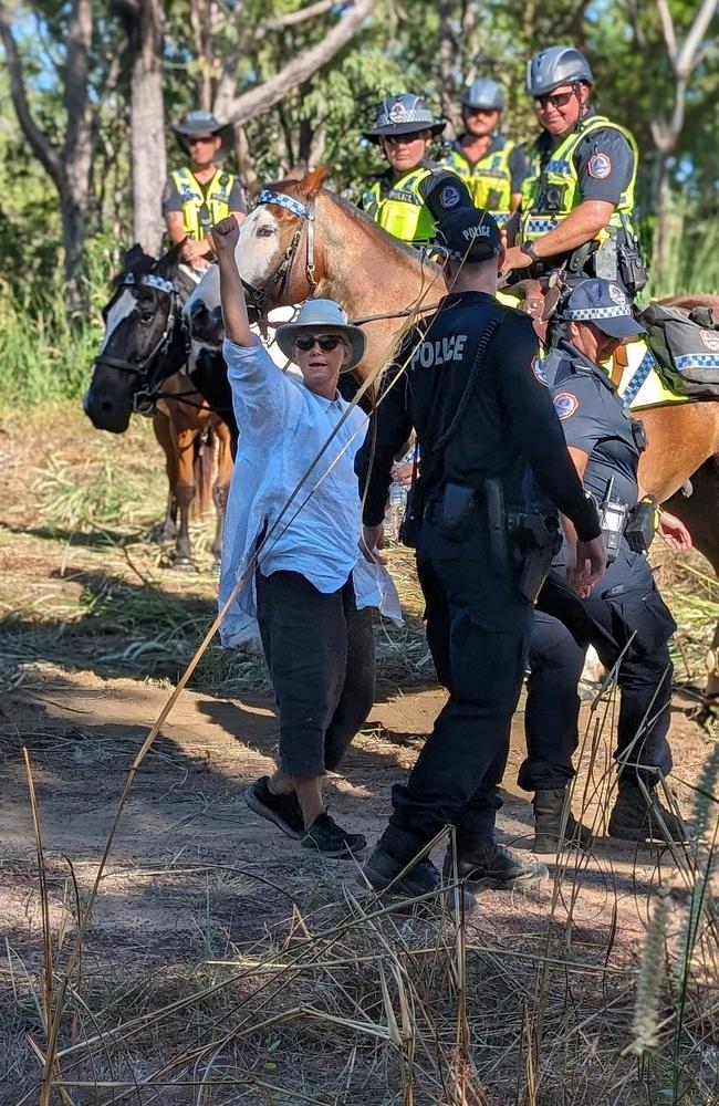 Police arrested up to a dozen Binybara Camp members who attempted to block further land clearing at Lee Point on Wednesday, May 1. Picture: Zizi Averill