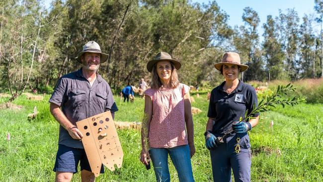 Nursery manager Humphrey Herington, Greens MP Sue Higginson, and WWF’s Maria Borges helped plant the new trees. Picture: Supplied