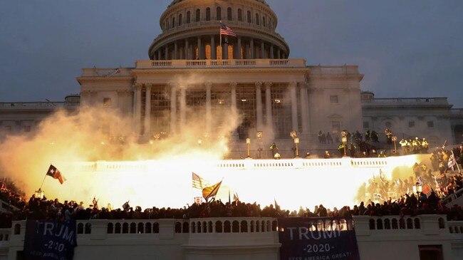 The Capitol is lit up as rioters storm the home of US democracy. Picture: Supplied.