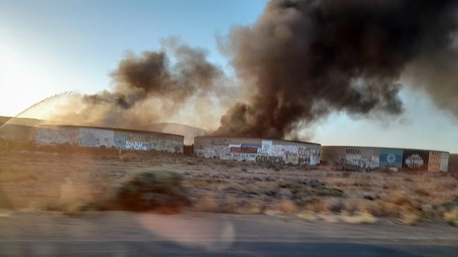 The fire is burning 25 km southwest of Port Augusta on the Lincoln Highway. Picture: Janet Brain-Hobbs