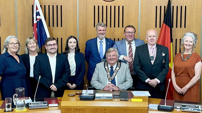 Kiama council members. (From left) Cr Kathy Green, Cr Jodi Keast, Cr Stuart Larkins, Deputy Mayor Imogen Draisma, Cr Mark Croxford, Mayor Neil Reilly, Cr Matt Brown, Cr Warren Steel and Cr Karen Renkema-Lang. 11 January 2022. Picture: Dylan Arvela.