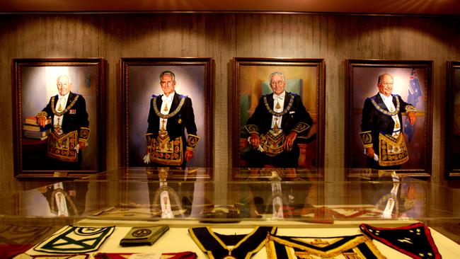 Portraits of former Grandmasters and paraphernalia.