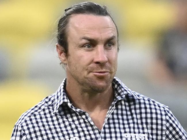 TOWNSVILLE, AUSTRALIA - MAY 24: Cowboys Assistant coach James Maloney looks on during the round 12 NRL match between North Queensland Cowboys and Wests Tigers at Qld Country Bank Stadium, on May 24, 2024, in Townsville, Australia. (Photo by Ian Hitchcock/Getty Images)