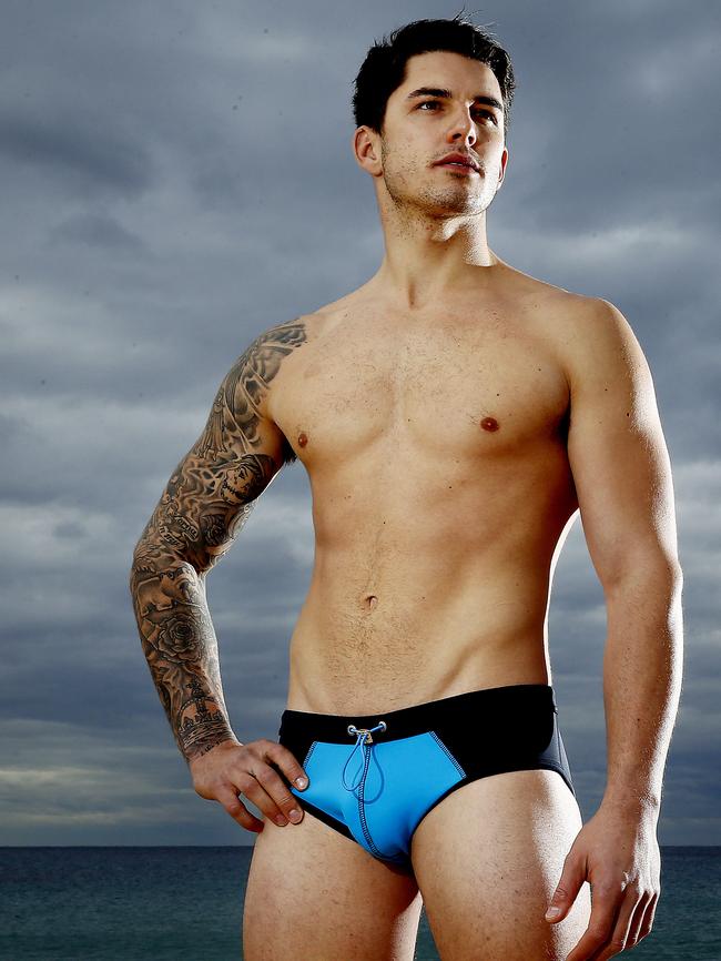 Harvey Rogers models the new BCNU swimwear. Picture: John Appleyard