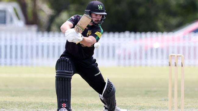 Clayton Campbell at bat for Westmeadows. Picture: George Salpigtidis