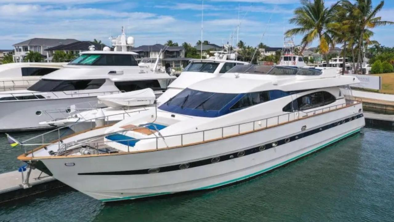 A multimillion dollar superyacht is advertised on Air BnB for more than $10,000 per week, anchored off Great Keppel Island.