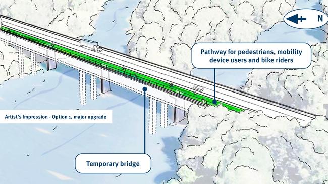 Option 1: An artist's impression of the temporary bridge solution for the crossing of the Barron River. Picture: TMR