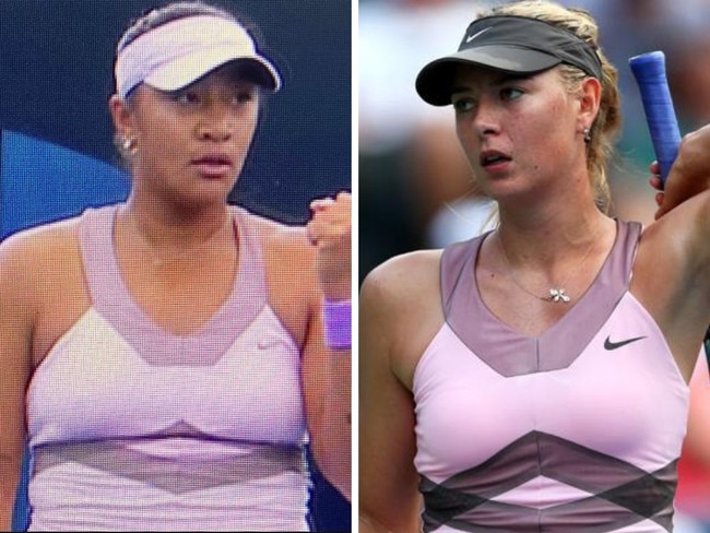 Destanee Aiava and Maria Sharapova in the same outfit. Photos: Supplied/Getty Images