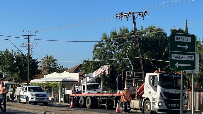 Police are looking for the driver of a truck after hit a Stobie pole at Plympton Park. Picture: Keryn Stevens