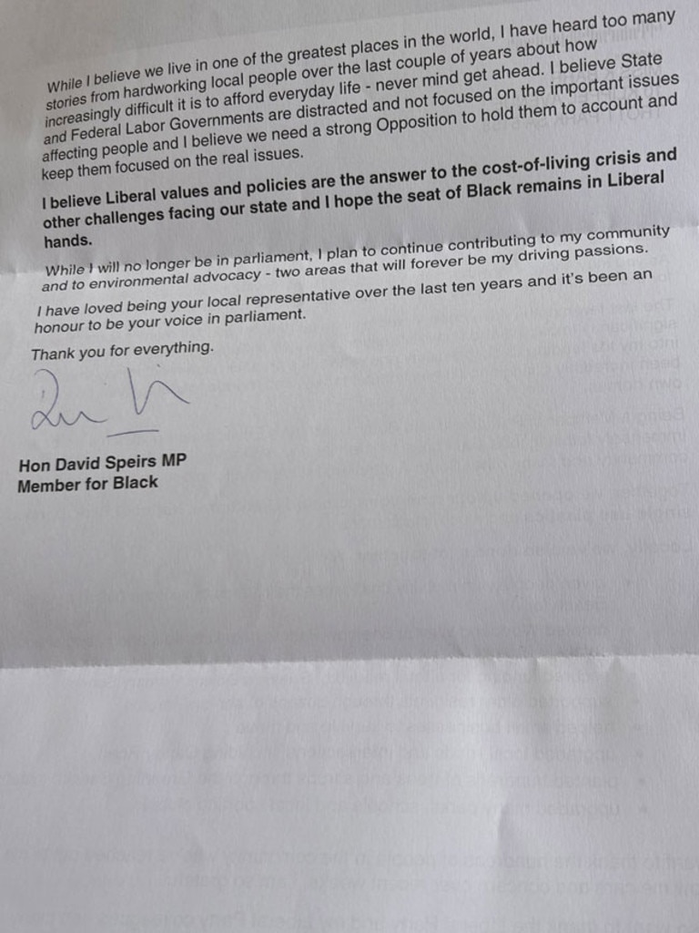 David Speirs letter to his electorate