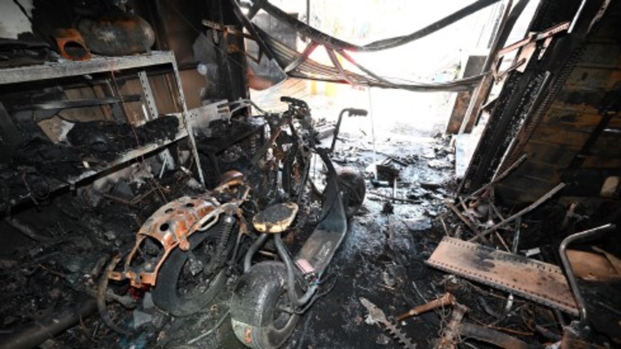 The remnants of a lithium-ion battery fire. Photo: Queensland Fire Department