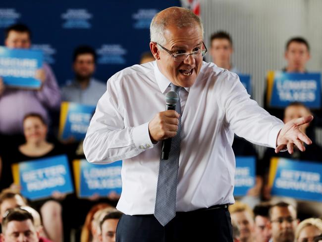 Prime Minister Scott Morrison at his election launch rally today in Brisbane. Picture: Adam Taylor